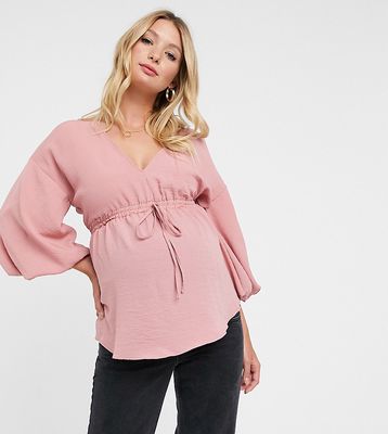 ASOS DESIGN Maternity kimono top with draw string waist in blush-Pink