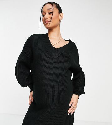 ASOS DESIGN Maternity knit V-neck mini dress in black