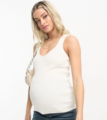 ASOS DESIGN Maternity knit v neck tank top in cream-White