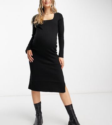 ASOS DESIGN Maternity knitted midi dress with square neck in black