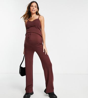 ASOS DESIGN Maternity knitted wide leg pant in brown - part of a set