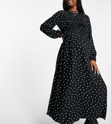 ASOS DESIGN Maternity long sleeve shirred midi dress in mono spot print-Multi