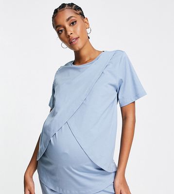 ASOS DESIGN Maternity mix & match cotton pajama nursing tee in blue - KHAKI-Green