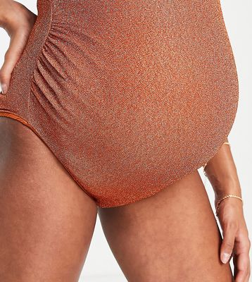 ASOS DESIGN Maternity mix and match high waist bikini bottom in rust glitter-Copper