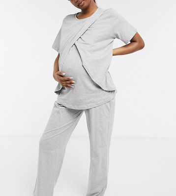 ASOS DESIGN Maternity mix & match straight leg jersey pajama pants in heather gray-Grey