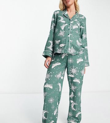 ASOS DESIGN Maternity modal astrology shirt & pants pajama set in sage-Green