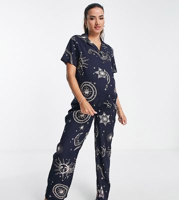 ASOS DESIGN Maternity modal horoscope shirt & pants pajama set in navy