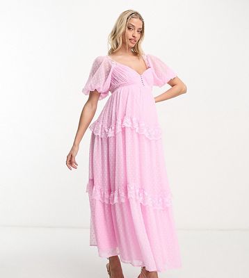 ASOS DESIGN Maternity open back lace insert textured maxi tea dress in light pink