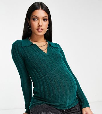 ASOS DESIGN Maternity open collar rib sweater in green