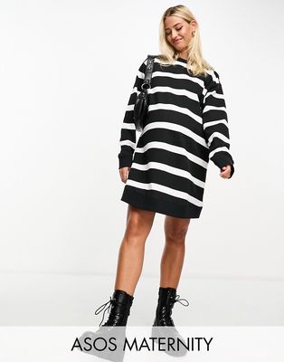 ASOS DESIGN Maternity oversized mini sweatshirt dress in stripe-Multi