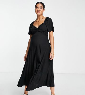 ASOS DESIGN Maternity pleated knot detail midi dress in black-Green