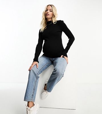 ASOS DESIGN Maternity rib sweater with grown on neck in black