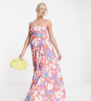 ASOS DESIGN Maternity ruche bust cami square neck maxi dress in print-Multi