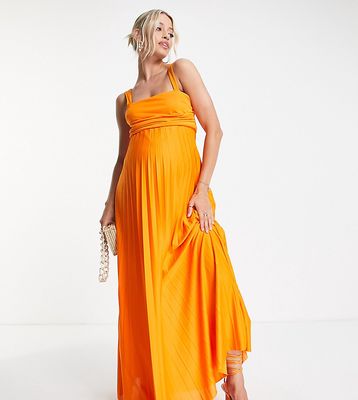 ASOS DESIGN Maternity ruched bust pleated maxi dress in orange
