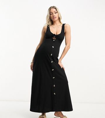 ASOS DESIGN Maternity sleeveless midi dress with buttons and tie detail in black