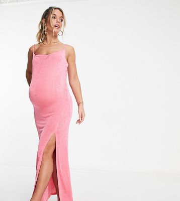 ASOS DESIGN Maternity slinky cowl neck beach maxi dress in pink
