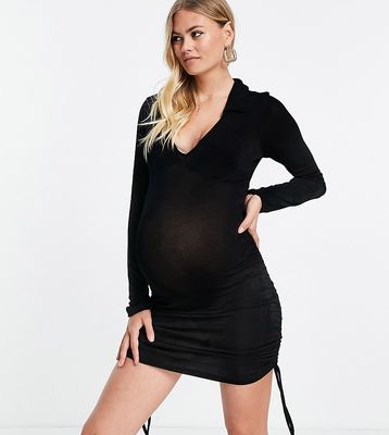 ASOS DESIGN Maternity slinky ruched beach mini dress in black