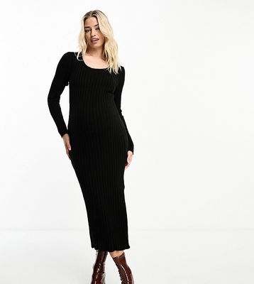 ASOS DESIGN Maternity square neck knit midi dress in textured yarn in black