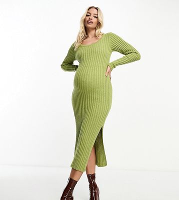 ASOS DESIGN Maternity square neck knit midi dress in textured yarn in green