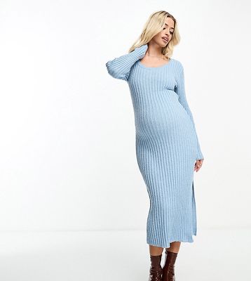 ASOS DESIGN Maternity square neck knitted midi dress in textured yarn in blue