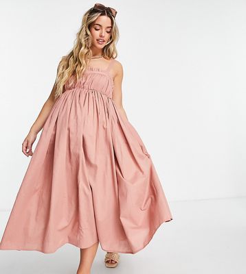 ASOS DESIGN Maternity strappy midi skater sundress in dusty Pink-Yellow