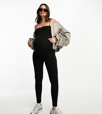 ASOS DESIGN Maternity strappy soft touch unitard jumpsuit in black