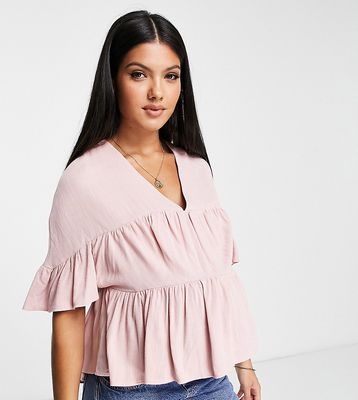 ASOS DESIGN Maternity tiered smock top with frill sleeve in dusky pink