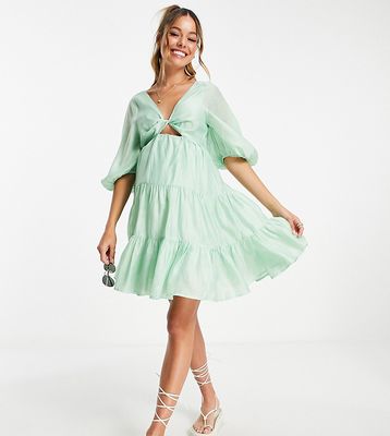 ASOS DESIGN Maternity tiered voile mini dress with twist front detail-Green
