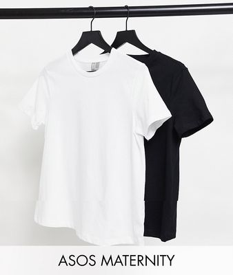 ASOS DESIGN Maternity ultimate cotton t-shirt with crew neck 2 pack SAVE in black & white - MULTI