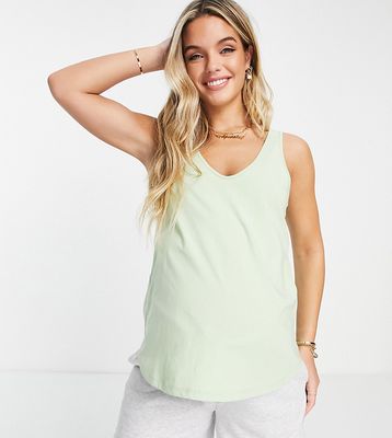 ASOS DESIGN Maternity ultimate tank top with scoop neck in cotton blend in sage-Green