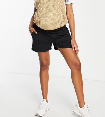 ASOS DESIGN Maternity under the bump sweat short with pintuck in cotton in black - BLACK