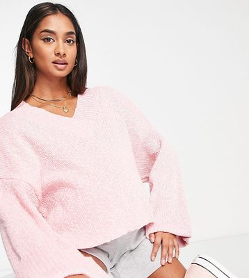 ASOS DESIGN Maternity V-neck sweater with turned-back cuffs in pink