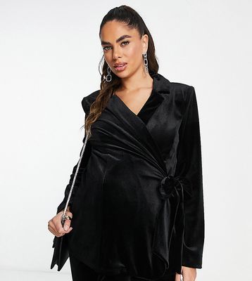 ASOS DESIGN Maternity velvet suit blazer with side wrap belt in black