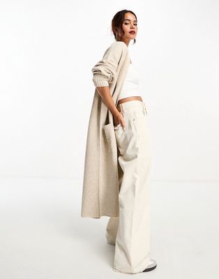 ASOS DESIGN maxi cardigan with pockets in oatmeal-Neutral
