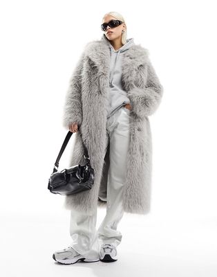 ASOS DESIGN maxi fur coat in gray