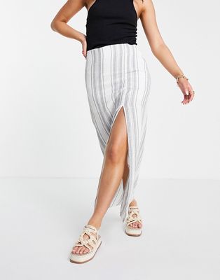 ASOS DESIGN maxi skirt with thigh split in mono stripe-Multi