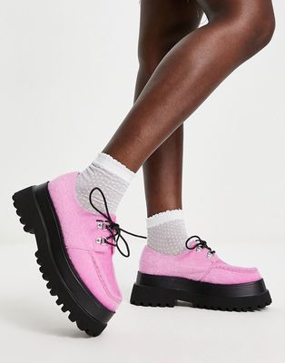 ASOS DESIGN Memphis chunky lace up flat shoes in pink