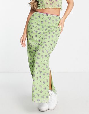 ASOS DESIGN mesh midi skirt in green floral - part of a set-Multi
