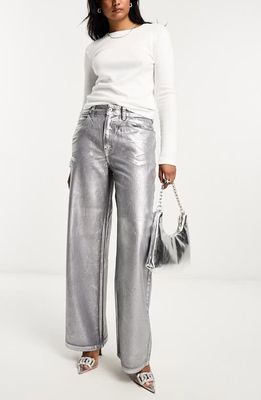 ASOS DESIGN Metallic Dad Jeans in Silver