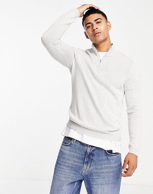 ASOS DESIGN midweight half zip cotton sweater in gray