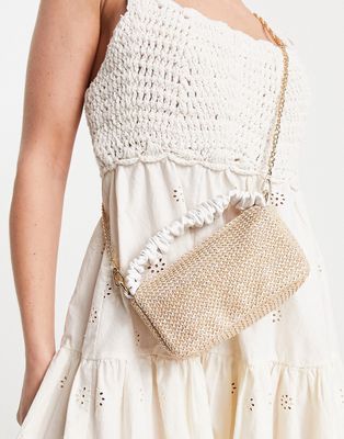 ASOS DESIGN mini crossbody bag with ruched top handle and removeable strap in straw-Brown