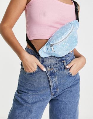 ASOS DESIGN mini fanny pack in blue holographic