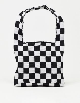 ASOS DESIGN mini knitted tote bag in black and white check-Multi