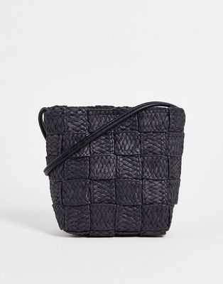 ASOS DESIGN mini straw cross-body bag in black