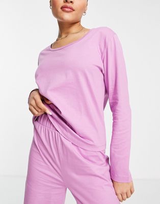 ASOS DESIGN mix & match cotton long sleeve pajama top in lilac - LILAC-Purple