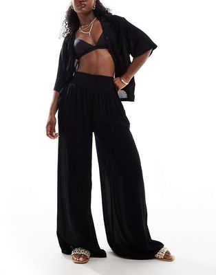 ASOS DESIGN mix & match crinkle beach pants in black