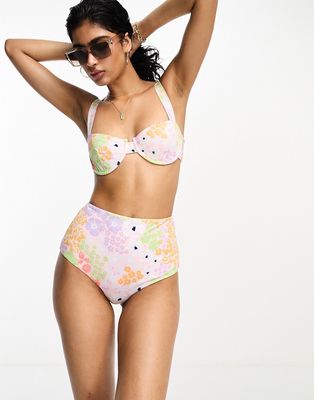 ASOS DESIGN mix and match high waist bikini bottom in pastel ditsy floral-Multi