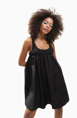 ASOS DESIGN Mixed Media Babydoll Dress in Black