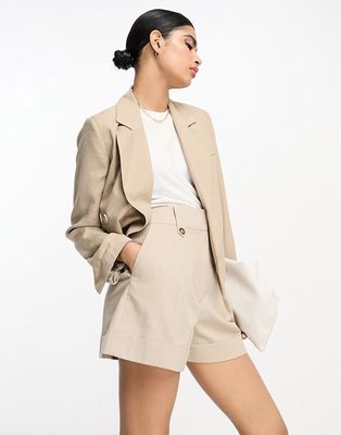 ASOS DESIGN mom short with waist tabs with linen in neutral