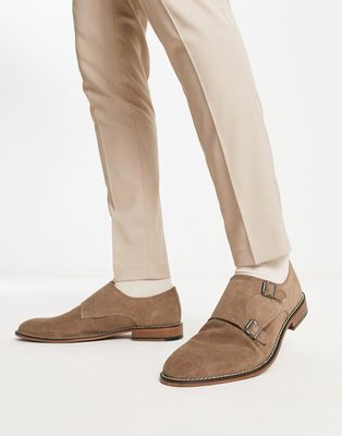 ASOS DESIGN monk shoes in brown suede